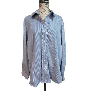Foxcroft Wrinkle Free Striped Button Down Shirt 20W Plus Blue White Fitted Fit